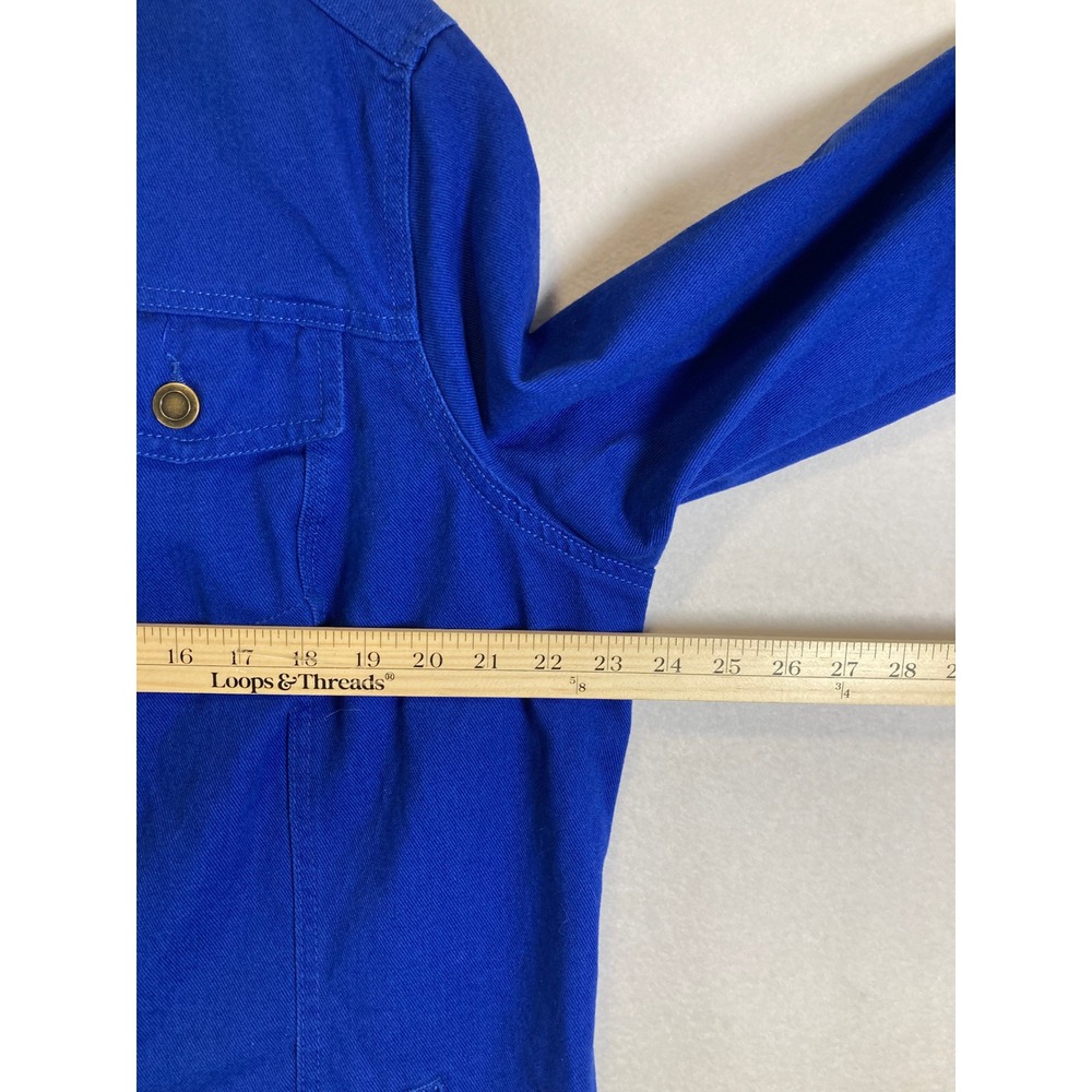 Vibrant Jessica London Womens 18W Cobalt Blue Cotton Longline‎ Chore Jacket - Picture 5 of 11